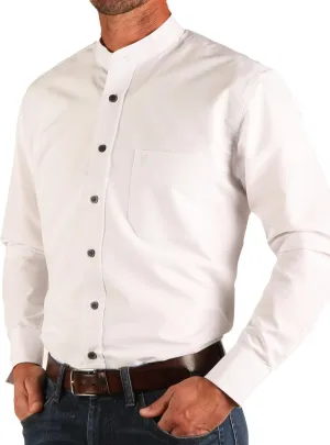 Traditional Irish Grandfather Shirt, Men's Casual Long Sleeve Button Down Poplin Style Dress Shirt with Band Collar