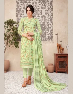 Unstitched Green Printed Cotton Suits Dress Materials for Ladies