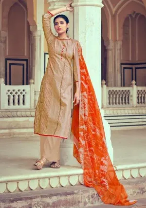 Unstitched Lawn Cotton Pakistani Suits Brown Dress Material