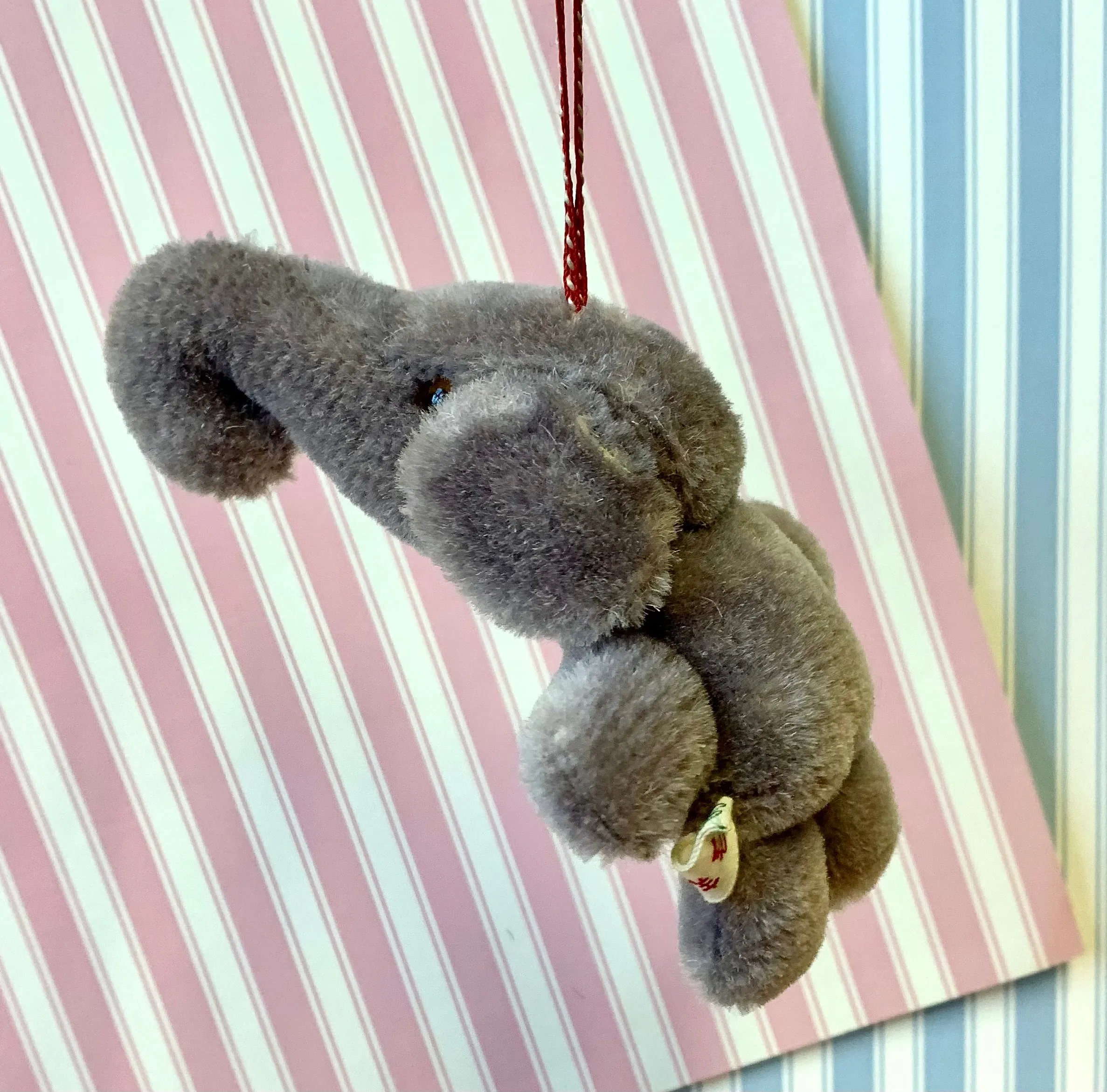 Vintage Pure Grey Wool Elephant Pram Toy