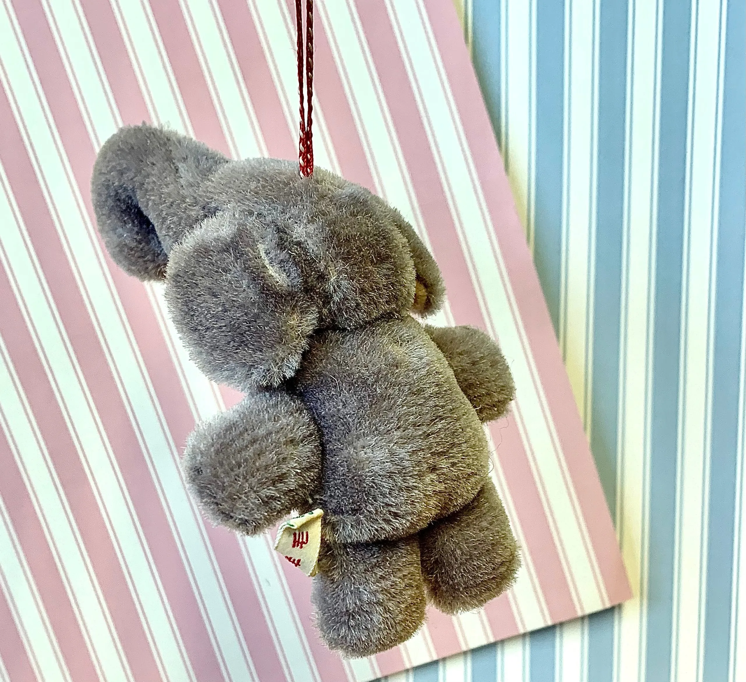Vintage Pure Grey Wool Elephant Pram Toy