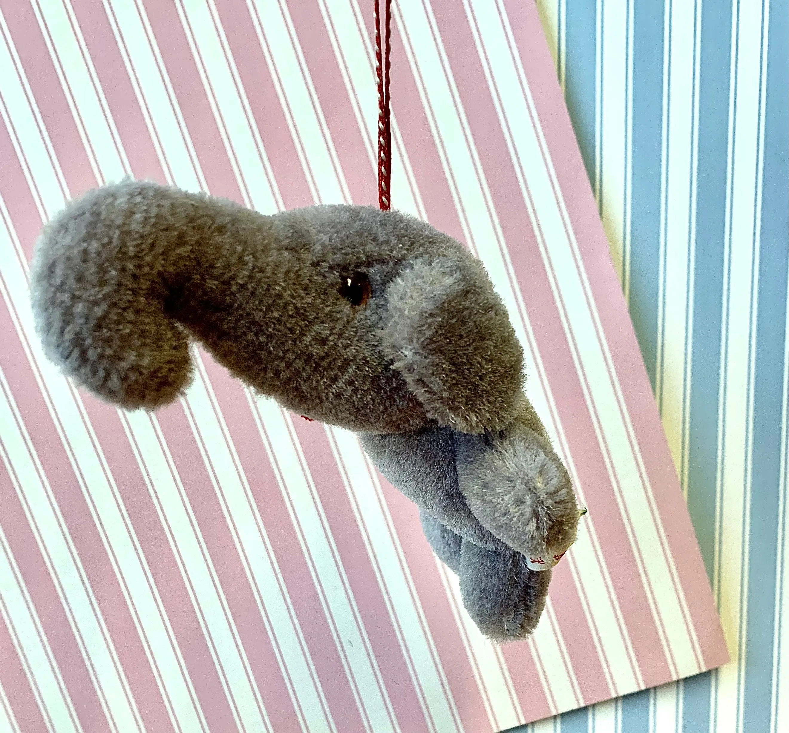 Vintage Pure Grey Wool Elephant Pram Toy