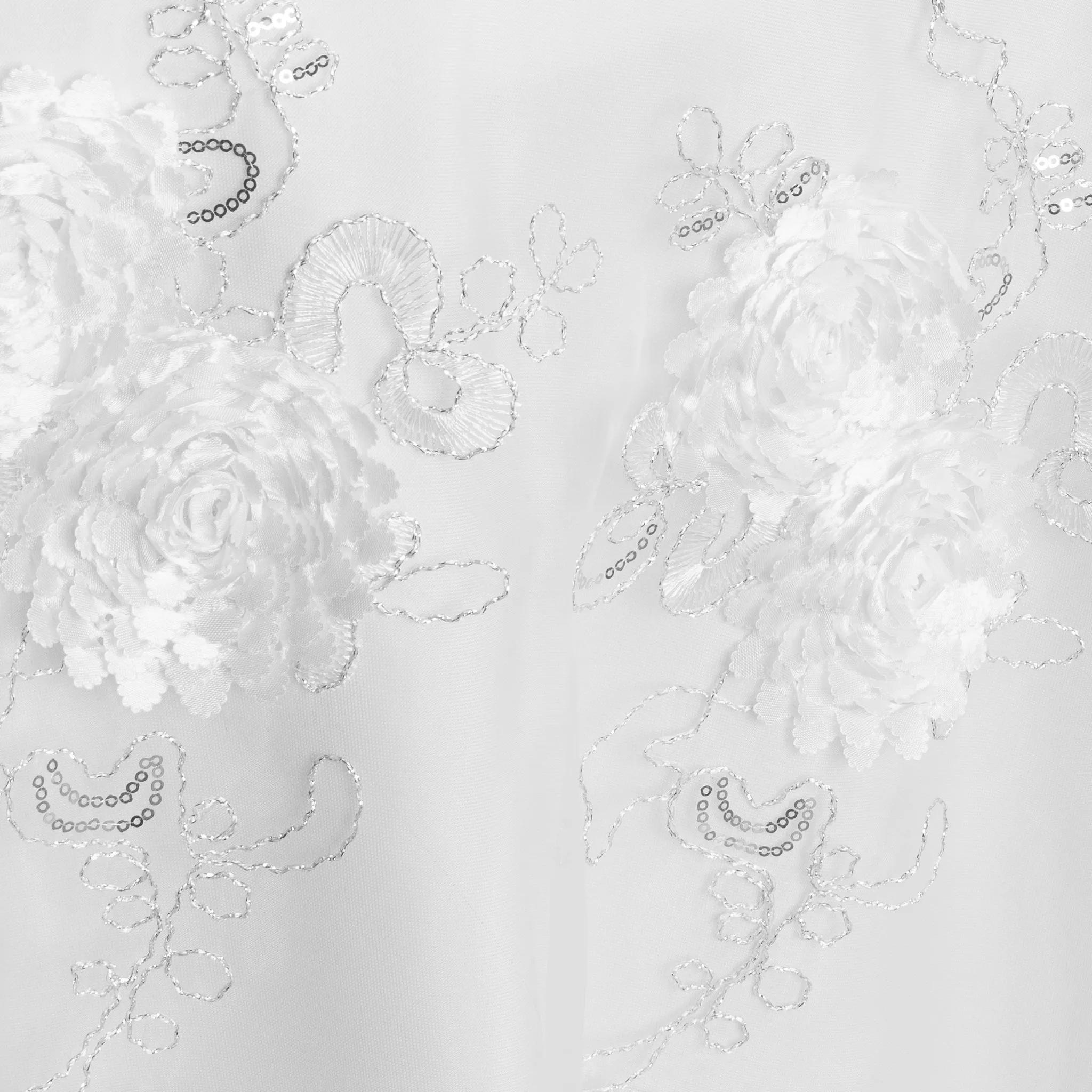 Vintage Veil Embroidery 90"x90" Square Table Overlay Topper - White