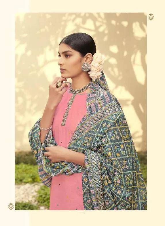 Women Pink Unstitched Lawn Cotton Suit Material with Dupatta