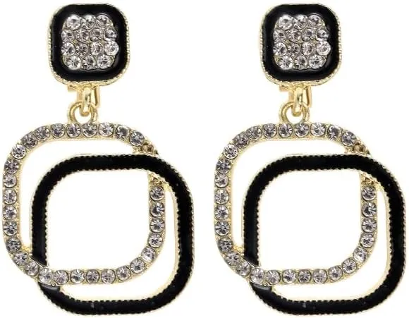Women's Black Ear Clips Clip On Earrings Non Pierced Earrings for Brides, Bridesmaids, Prom and Wedding