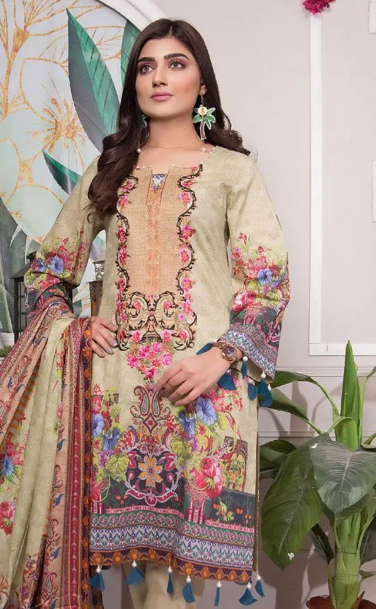Women's Cotton Light Brown Pakistani Unstitched Suit Dress Material
