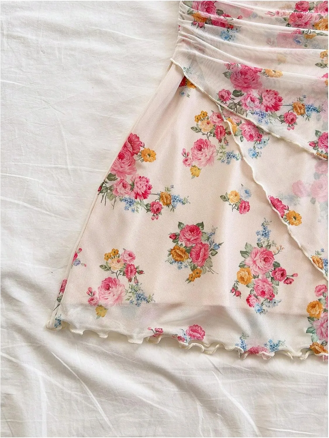 Women's Floral Print Sleeveless Halter Deep V Tie Mini Dress Ruched Backless Slim Fit Cami Dresses Knot Boho Dress
