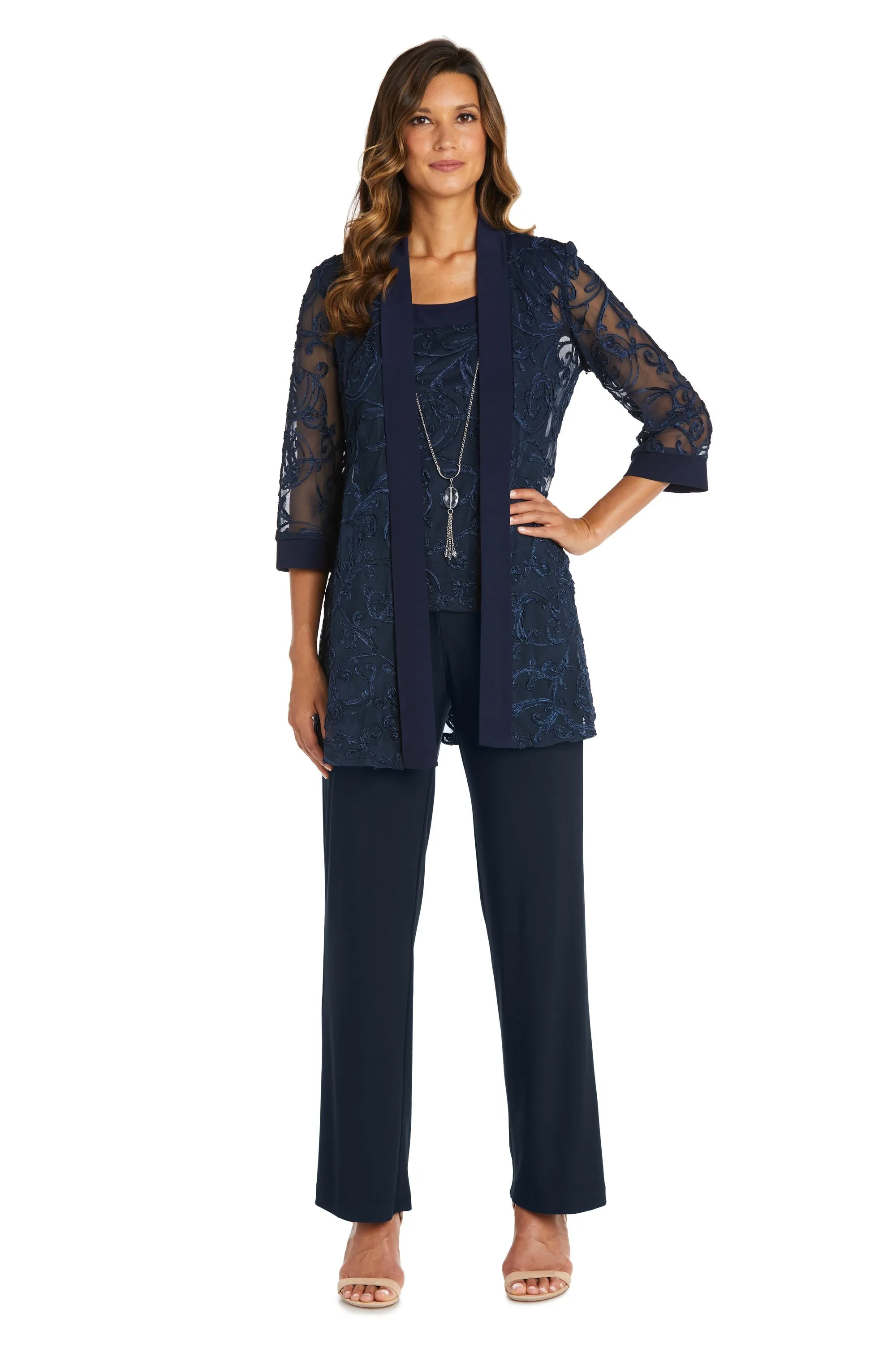 Women's Petite Sequin Jacket Relaxed-Fit Pant Set