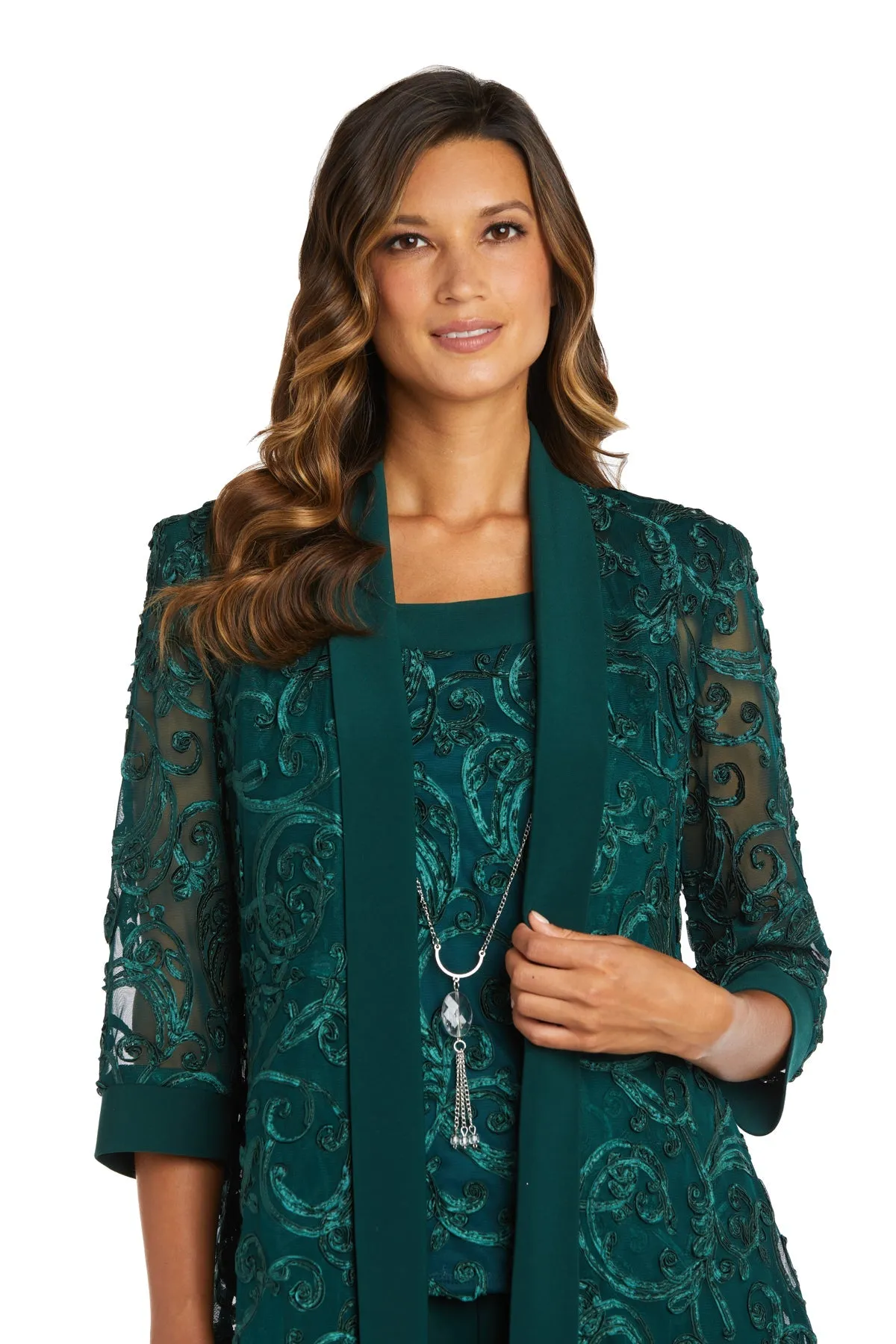 Women's Petite Sequin Jacket Relaxed-Fit Pant Set