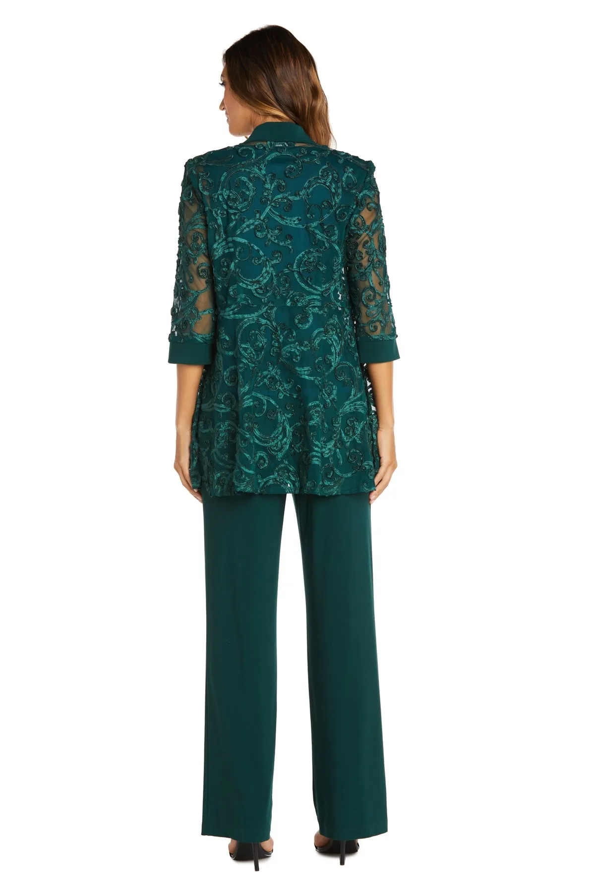 Women's Petite Sequin Jacket Relaxed-Fit Pant Set