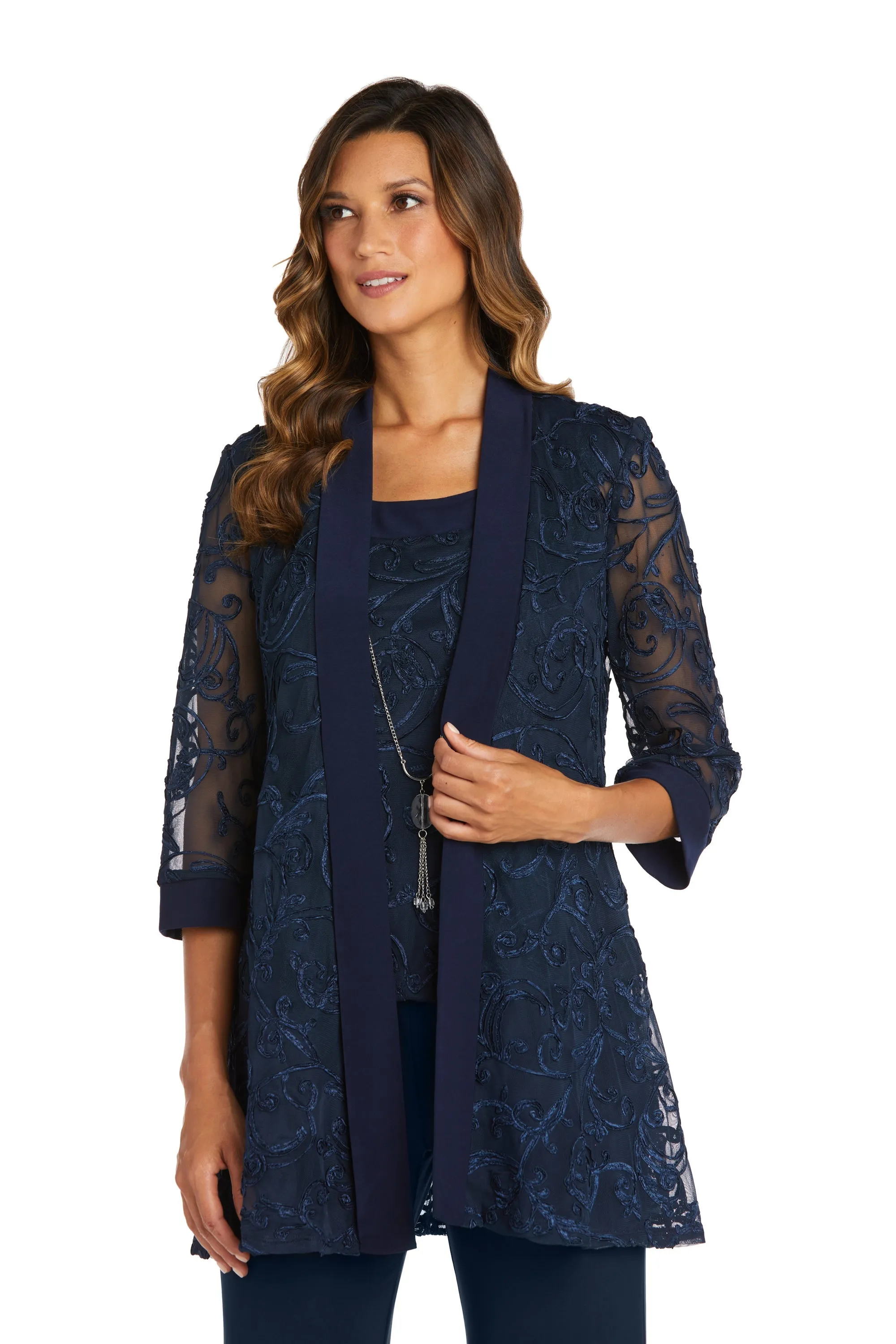 Women's Petite Sequin Jacket Relaxed-Fit Pant Set