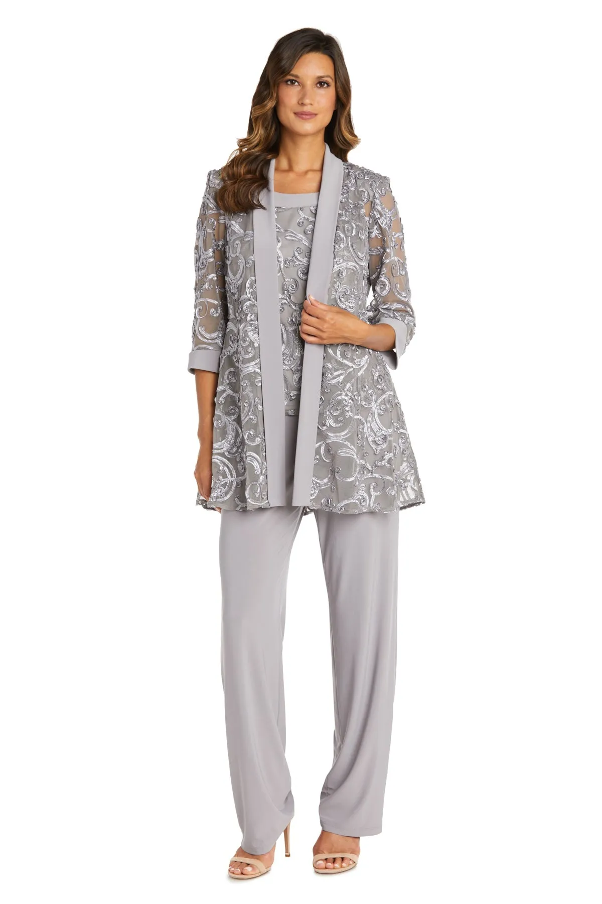 Women's Petite Sequin Jacket Relaxed-Fit Pant Set