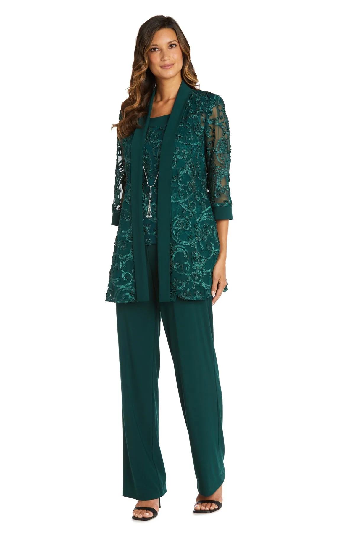 Women's Petite Sequin Jacket Relaxed-Fit Pant Set