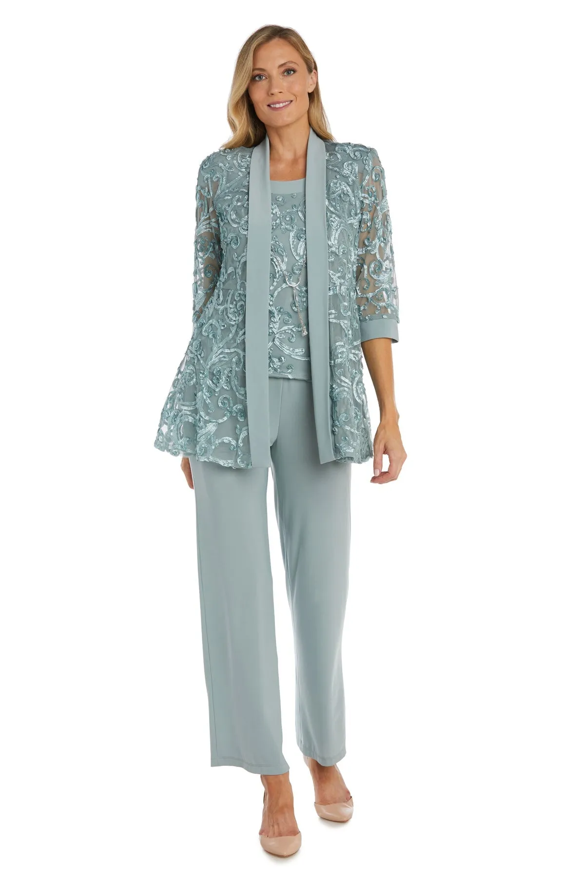 Women's Petite Sequin Jacket Relaxed-Fit Pant Set