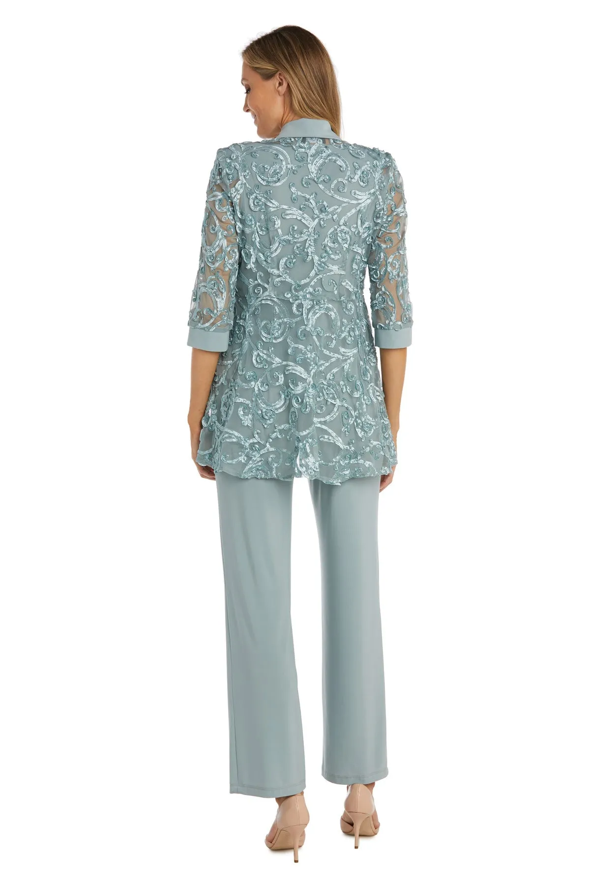 Women's Petite Sequin Jacket Relaxed-Fit Pant Set