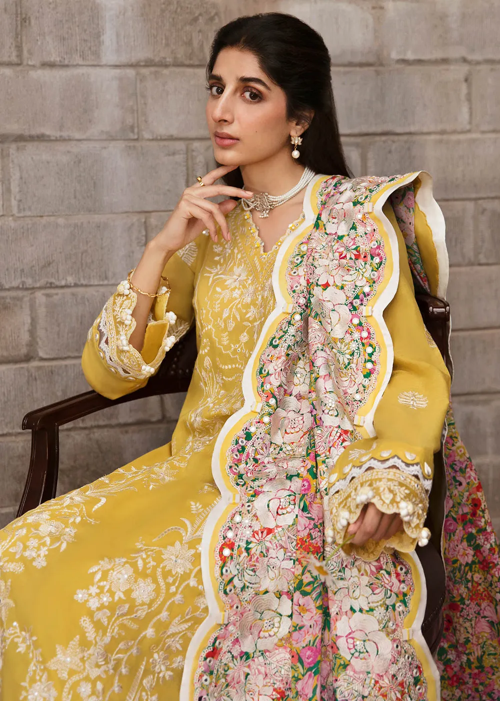 Yellow Luxury Lawn Suit | Zaha | Festive Lawn '23 | FERESHTEH - ZF23-01