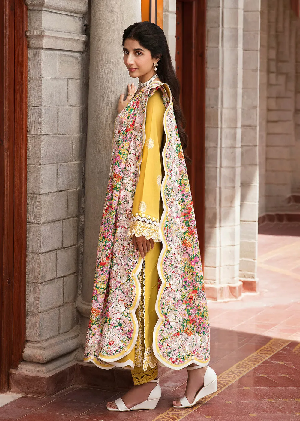 Yellow Luxury Lawn Suit | Zaha | Festive Lawn '23 | FERESHTEH - ZF23-01
