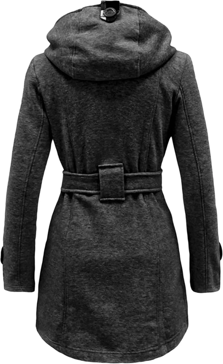 YMING Womens Winter Double Breasted Pea Coat Warm Wool Blend Trench Coat Hooded Plaid Outwear with Belt