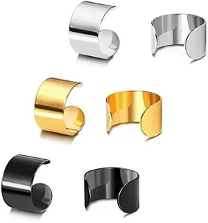 YZstyle High Polished Stainless Steel Punk Rock Ear Cuffs Helix Cartilage Clip on Wrap Punk Earrings for Women Men Non Piercing Adjustable (3 Pairs (Silver Gold Black) E050)