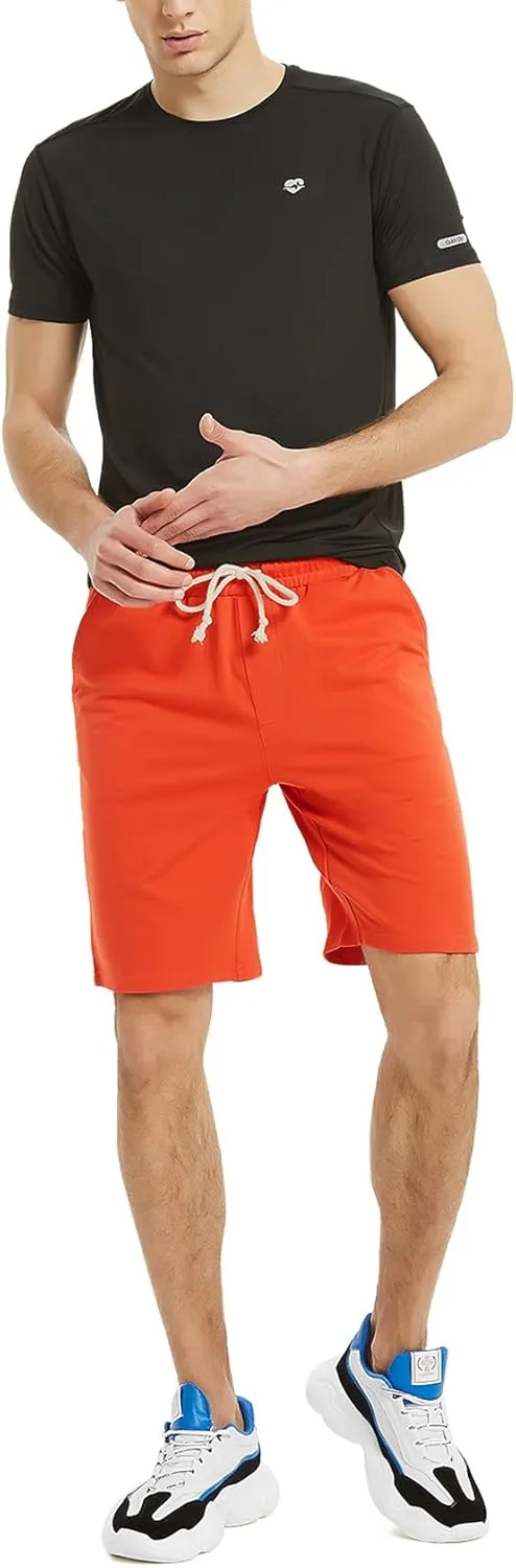 Zengjo Mens Sweat Shorts with Pockets, Cotton Knit Lounge Jogger Athletic Short Pants 9" Inch Inseam Drawstring Elastic Waist