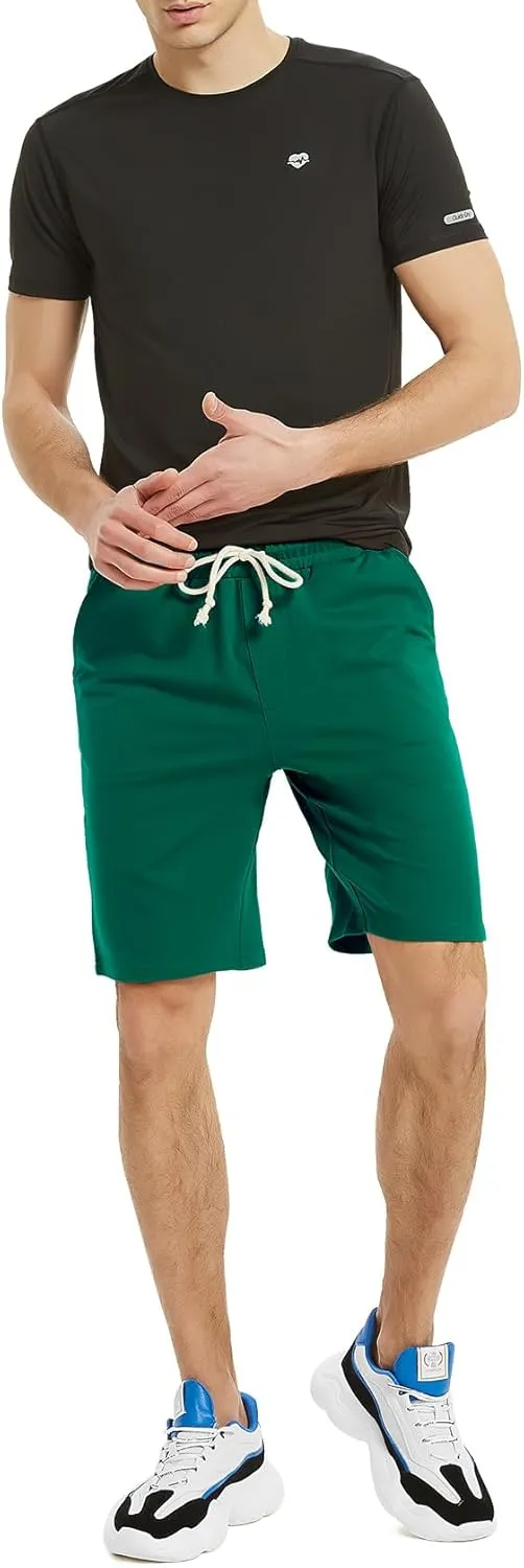 Zengjo Mens Sweat Shorts with Pockets, Cotton Knit Lounge Jogger Athletic Short Pants 9" Inch Inseam Drawstring Elastic Waist
